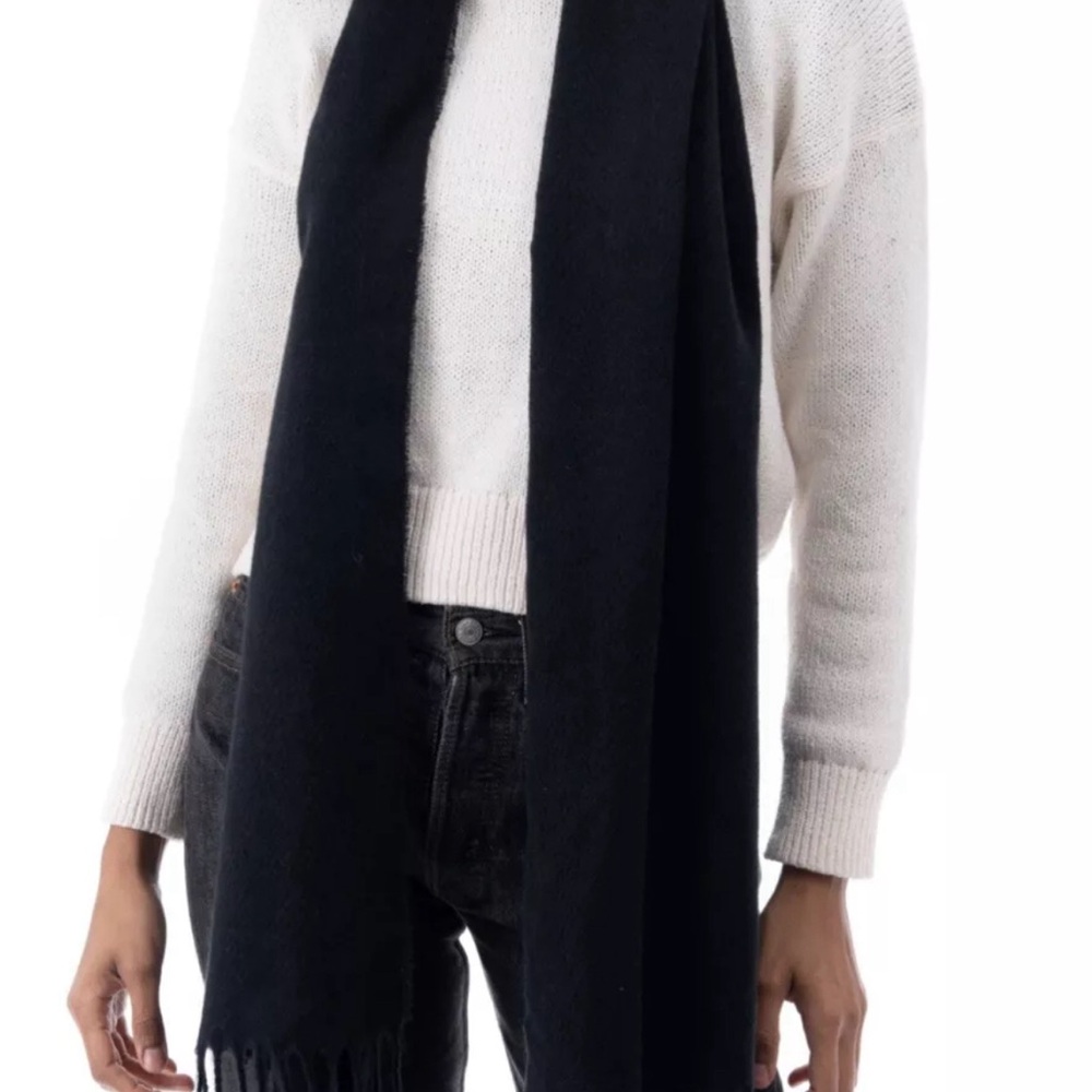 Style & Co Women's Polyester Solid Fringe-Trim Scarf - Black 68"L x 15"W